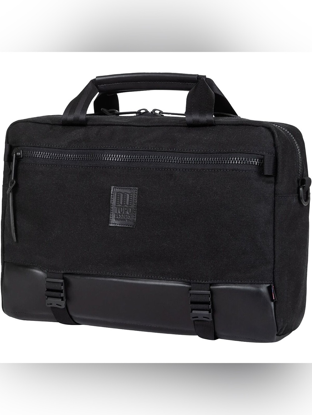 Topo Designs Black Canvas Laptop Briefcase with Leather Trim